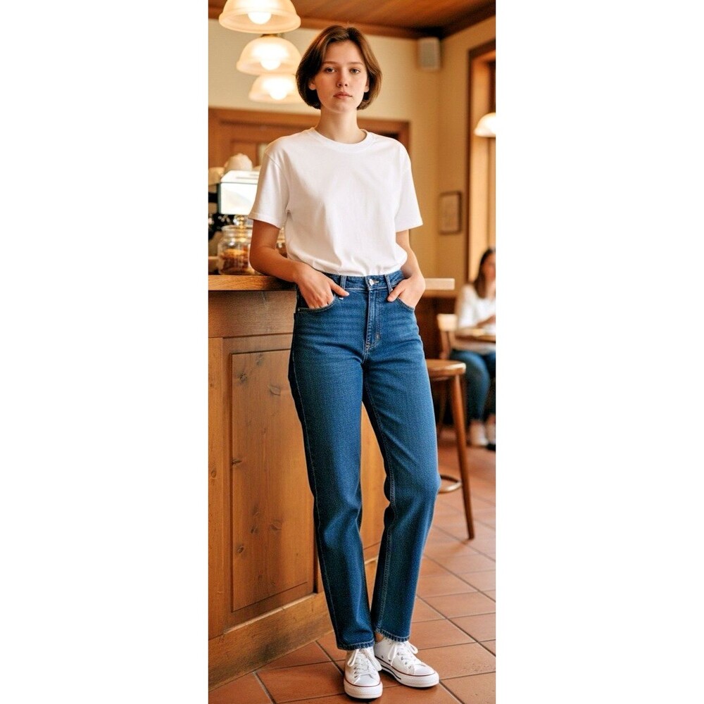 Everlane Original Cheeky Jeans Womens 28S Blue High Rise Straight Ankle Denim